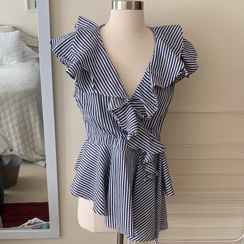 Striped Ruffle Wrap Top - Picture 2 of 6